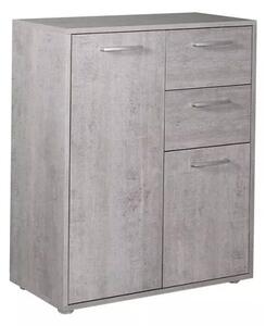 Armadietto Multiuso 3 Ante 2 Cassetti 87,6x35,3x72 cm in Truciolare Nobilitato Cemento