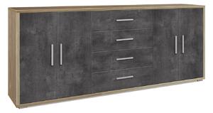 Mobile Basso 4 Ante 4 Cassetti 203x84x41 cm Noce Stelvio/Ossido Nero