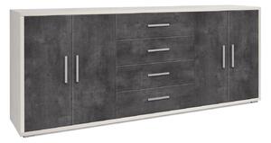 Mobile Basso 4 Ante 4 Cassetti 203x84x41 cm Ossido Bianco/Ossido Nero