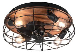 Plafoniera con Ventilatore da Interno Attacco E27 Ø50 cm Metallo Nero Opaco