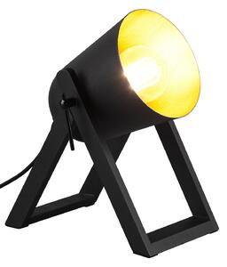 Lampada da Tavolo da Interno Attacco E27 in Legno naturale Nero e Oro