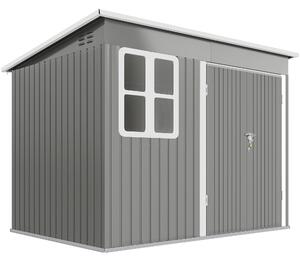 Outsunny Capanno in metallo per riporre attrezzi da giardino, con finestra, porta larga, 260 x 177 x 190 cm, Grigio chiaro | Aosom Italy