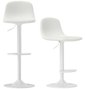 HOMCOM Set 2 Sgabelli da Bar con Schienale e Poggiapiedi, Altezza Regolabile, Pelle PU e Imbottitura, Bianco | Aosom Italy