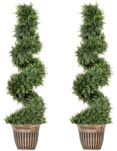 HOMCOM Set 2 Piante Finte di Cipresso a Spirale 120cm con Vaso Incluso, per Decorazione Interno ed Esterno, Verde | Aosom Italy