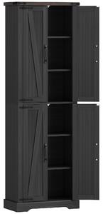 HOMCOM Credenza Cucina Alta Rustica con 4 Ante, Ripiani Regolabili, 2 Armadietti, 60.2x30.3x182 cm, Nero | Aosom Italy