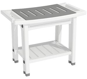 HOMCOM Sgabello da Bagno a 2 Livelli in HDPE con Cuscino in EVA, Ripiano Portaoggetti, Portata 120 kg, Bianco | Aosom Italy