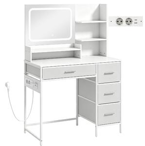 HOMCOM Toeletta Trucco con Specchio LED a 3 Colori, Presa Integrata, 4 Cassetti e 5 Ripiani Aperti, Bianco | Aosom Italy