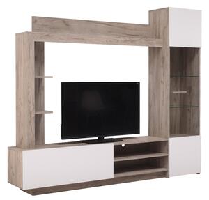 Parete Attrezzata Soggiorno 204x35x174,5 cm in Rovere Torino Bianco