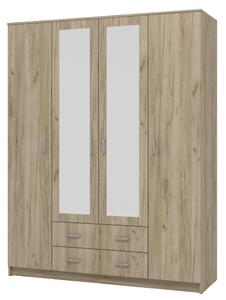 Armadio 4 Ante con Specchio e Cassetti 160x52x205 cm Praga Quercia