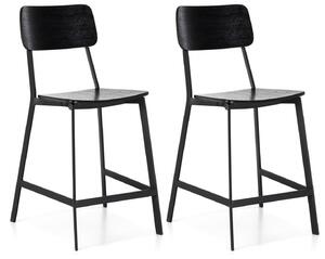 Set 2 Sgabelli 51x51,5xH97 cm in Legno e Metallo Woody Nero