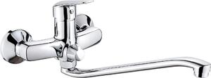 Wall-mounted washbasin mixer with extended spout - hose connection