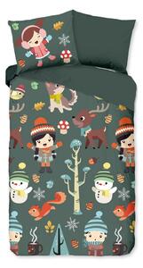 Set copripiumino e federa da bambini verde scuro in cotone per letto singolo ed esteso 140x220 cm Fun – Good Morning