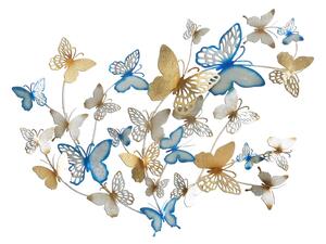 Pannello da Muro Farfalle Oro e Celeste 132x3,5x95,5 cm in Ferro