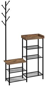 Mobile Ingresso 92,5x28,2x182 cm con Appendiabiti e Scarpiera in Truciolato e Acciaio Marrone Rustico