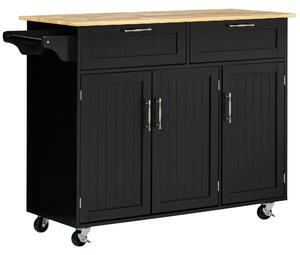 Carrello da Cucina 121x46x91 cm 2 Cassetti 3 Ante con Ruote Nero