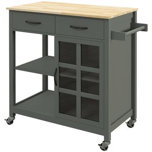 Carrello da Cucina 88,5x46x91,5 cm in Legno MDF e Vetro Grigio