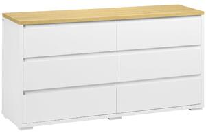 Cassettiera 6 Cassetti 140x37x75 cm in Truciolato Bianco e Color Legno