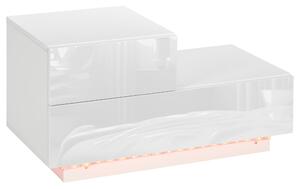Comodino con 16 Luci LED RGB 70x37x38 cm 2 Cassetti con Telecomando in Truciolato Bianco