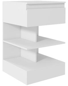 Comodino 39x39x65 cm 2 Ripiani 1 Cassetto in Truciolato Bianco