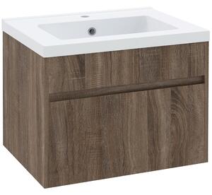 Mobile Lavabo 1 Cassetto 60x45,5x45 cm in Truciolato e Ceramica Marrone Chiaro