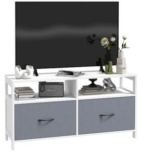 Mobile TV max 45” 100x30x53 cm in MDF e 2 Cassetti Tessuto non Tessuto Bianco e Grigio
