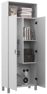 Mobile Multiuso 2 Ante 70x35x188 cm Ripiani Regolabili in Truciolato Bianco