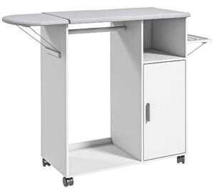 Asse da Stiro con Mobile 107x42,5x99 cm con Piano d’Appoggio e 3 Ripiani Bianco