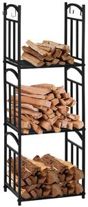 Portalegna 3 Livelli 46x32x126 cm in Metallo con Ganci per Attrezzi Nero