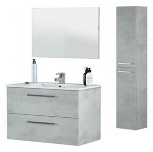 Mobile bagno sospeso 80 cm con colonna, lavabo e specchio color cemento - Aruba 99134