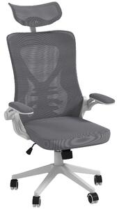 Sedia Poltrona Direzionale da Ufficio 65x64x120-130 cm Braccioli Ribaltabili in Tessuto a Rete Grigio Scuro
