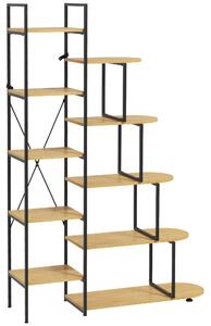 Libreria 10 Livelli 111,5x32x170 cm in Truciolato e Acciaio Naturale e Nero