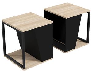 Set da 2 Tavolini da Caffè 40x40x45 cm con Vano Porta Oggetti in Truciolato e Acciaio Nero e Quercia