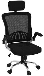 Sedia Poltrona Direzionale da Ufficio 66x69x116-126 cm Braccioli Ribaltabili in Tessuto a Rete Nero