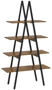 Libreria 4 Livelli a Forma di A 92x38,5x166 cm in Truciolato e Acciaio Marrone Rustico e Nero