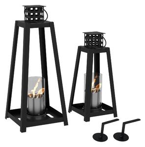 Set 2 Camini a Bioetanolo da Terra e da Tavolo con Vetro in Acciaio Nero