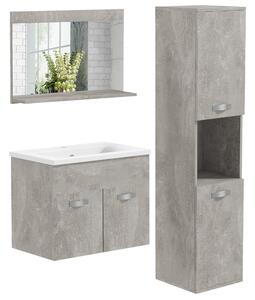Mobile Bagno Sospeso 60 cm Lavabo Specchio e 1 Pensile Grigio