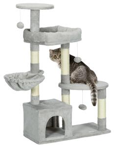 Albero Tiragraffi per Gatti 65x30x104 cm con Casetta e Posatoi Paolo in Sisal Grigio Chiaro