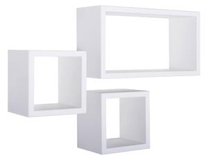 Set 3 Mensole Cubo da Parete Quadrato e Rettangolare in Fibra di Legno Tribù Bianco
