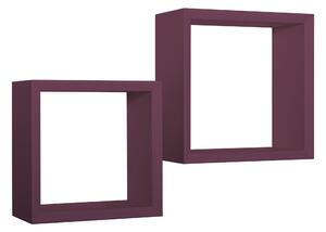 Set 2 Mensole Cubo da Parete Quadrato in Fibra di Legno Ginevra Viola Melanzana