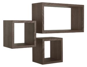 Set 3 Mensole Cubo da Parete Quadrato e Rettangolare in Fibra di Legno Tribù Noce