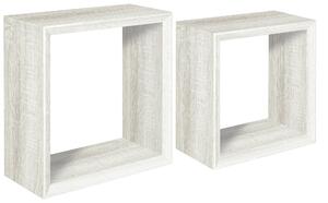 Set 2 Mensole Cubo da Parete Quadrato in Fibra di Legno Ginevra Rovere Sbiancato