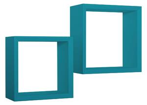 Set 2 Mensole Cubo da Parete Quadrato in Fibra di Legno Ginevra Blu Atollo