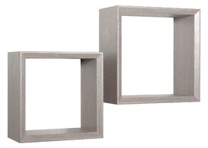 Set 2 Mensole Cubo da Parete Quadrato in Fibra di Legno Ginevra Rovere Grigio New