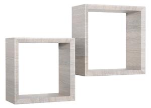 Set 2 Mensole Cubo da Parete Quadrato in Fibra di Legno Ginevra Rovere Grigio