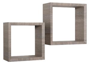 Set 2 Mensole Cubo da Parete Quadrato in Fibra di Legno Ginevra Rovere Moka