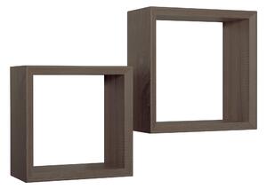 Set 2 Mensole Cubo da Parete Quadrato in Fibra di Legno Ginevra Noce Segato