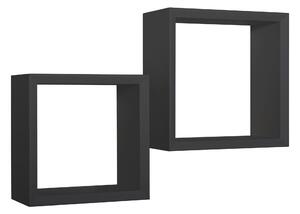 Set 2 Mensole Cubo da Parete Quadrato in Fibra di Legno Ginevra Nero