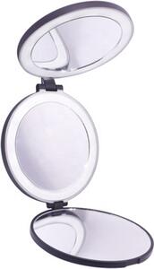 Specchio da viaggio compatto a tre ante UNIQ con illuminazione a LED (ingrandimento 5x e 10x, diametro 11 cm, nero)