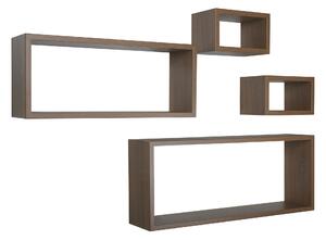 Set 3 Mensole Cubo da Parete Quadrato e Rettangolare in Fibra di Legno Merlino Rovere Tabacco