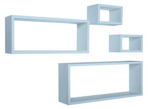 Set 3 Mensole Cubo da Parete Quadrato e Rettangolare in Fibra di Legno Merlino Blu Baltico